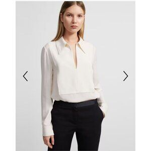 Theory Yoke Popover Shirt In Silk Thick Georgette Medium Ivory